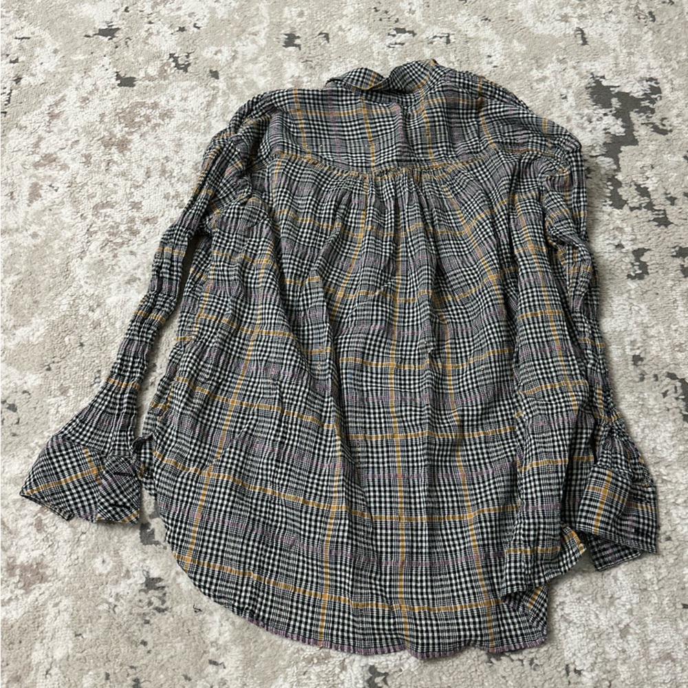 Free People Break My Stride Oversized Plaid Long Sleeve Button Up Shirt Size XS - Picture 3 of 4